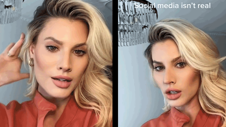 Νεαρή γυναίκα με φίλτρο και χωρίς 