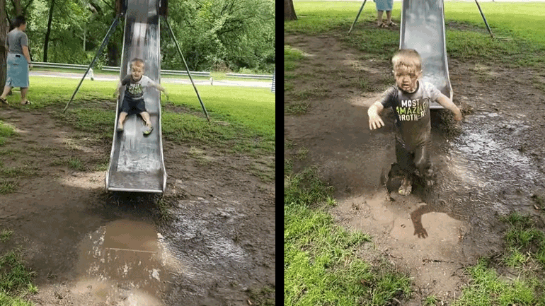 Παιδί σε τσουλήθρα εναντίον λακκούβας 