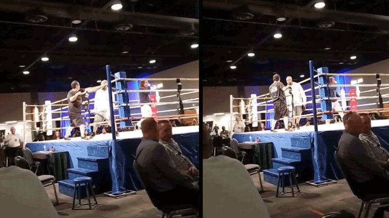 Μεθυσμένος προσπαθεί να διακόψει έναν αγώνα πυγμαχίας