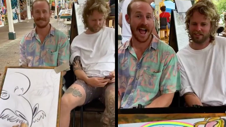 Γελοιογράφος ζωγραφίζει δύο καρικατούρες