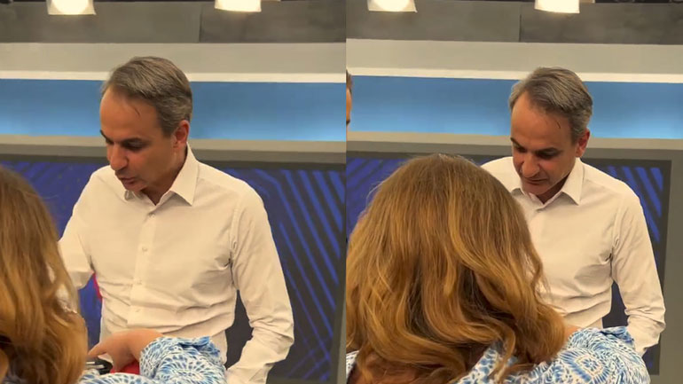 Η Αργυρώ Μπαρμπαρίγου κέρασε κολοκυθοκεφτέδες τον Κυριάκο Μητσοτάκη στα παρασκήνια του Πρωινού