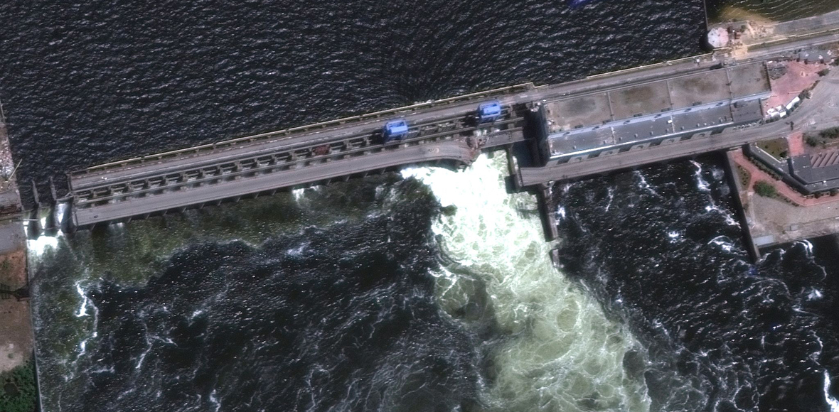 Το κατεστραμμένο φράγμα της Κακχόβκα από ψηλά