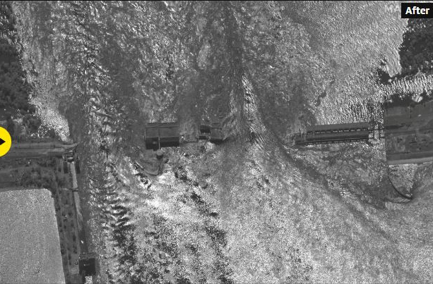 Δορυφορική εικόνα από το φράγμα Καχόβκα μετά την έκρηξη
