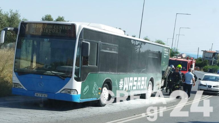 Hράκλειο: Φωτιά σε λεωφορείο γεμάτο επιβάτες – Επενέβησαν διασώστες του ΕΚΑΒ