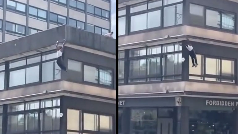 Αθλητής παρκούρ κατεβαίνει ένα κτήριο