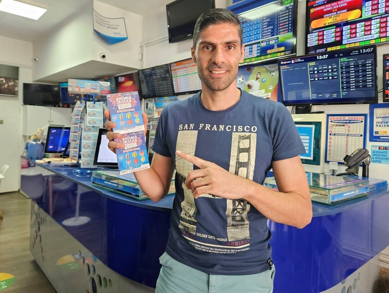 Πέτρος Νταλαμπέκης, ιδιοκτήτης καταστήματος ΟΠΑΠ στην οδό Καβέτσου 29 της Μυτιλήνης