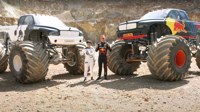 Verstappen και Tsunoda οδηγούν θηριώδη Monster Trucks και τα ισοπεδώνουν όλα – Ένας τροχός ζυγίζει όσο ένα μονοθέσιο