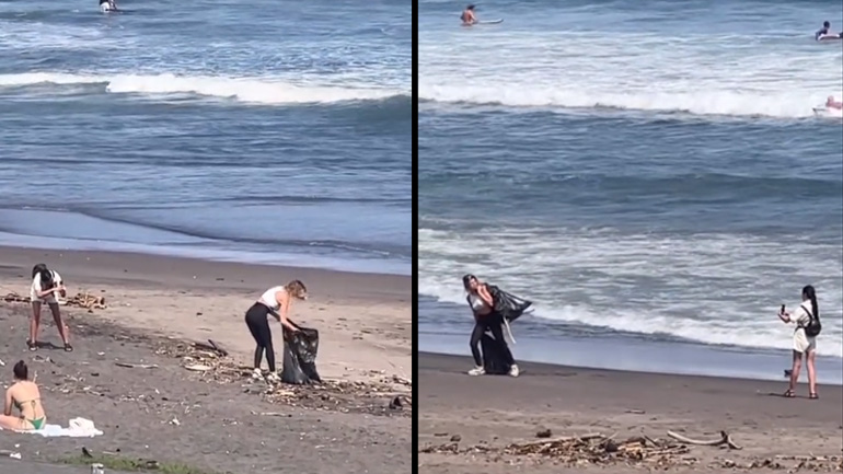 Ιnfluencer μαζεύει σκουπίδια από μια παραλία