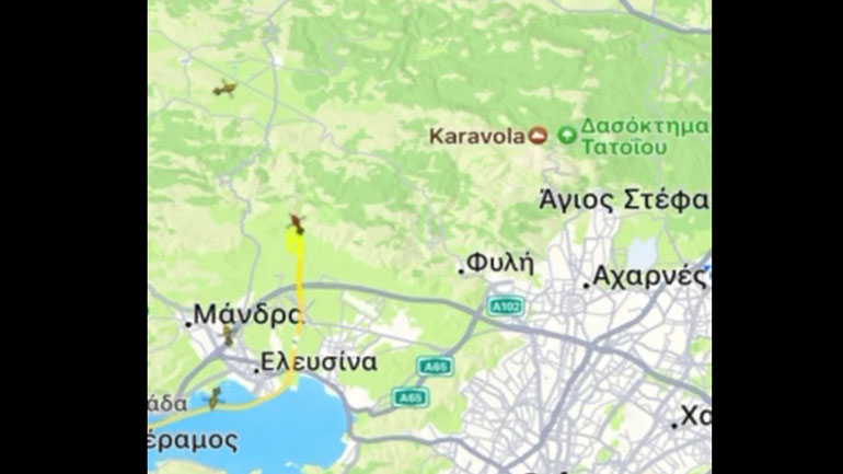 Ρίψεις νερού από εναέρια πυροσβεστικά μέσα στη δυτική πλευρά της Πάρνηθας