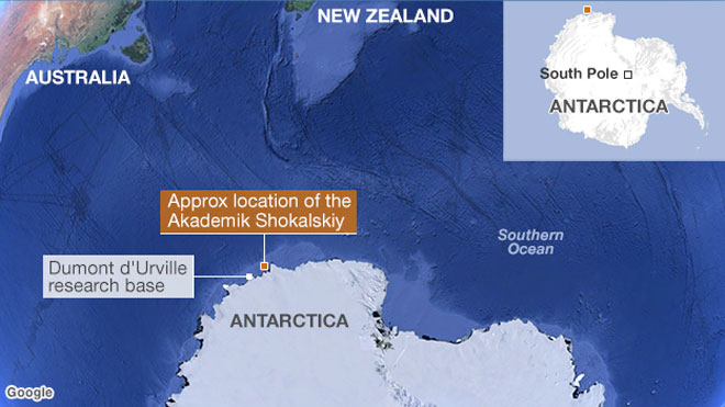 Το σημείο όπου έχει αποκλειστεί το ρωσικό πλοίο