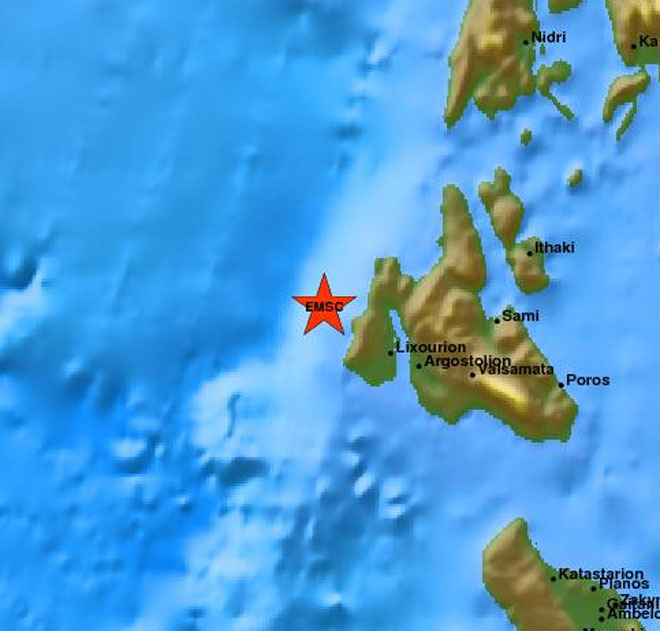 Το επίκεντρο της δόνησης σύμφωνα με το Ευρωμεσογειακό Σεισμολογικό Ινστιτούτο