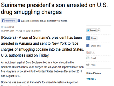 Συνελήφθη ο γιος του προέδρου του Σουρινάμ