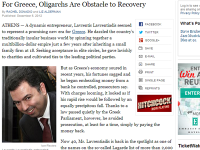 ΝΥΤ: Oι Έλληνες ολιγάρχες εμπόδιο στην ανάπτυξη