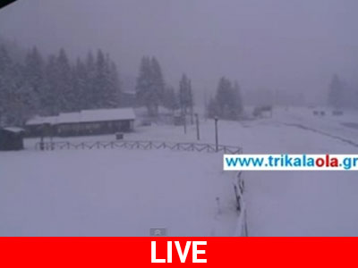 Live εικόνα από τη χιονόπτωση στα Τρίκαλα