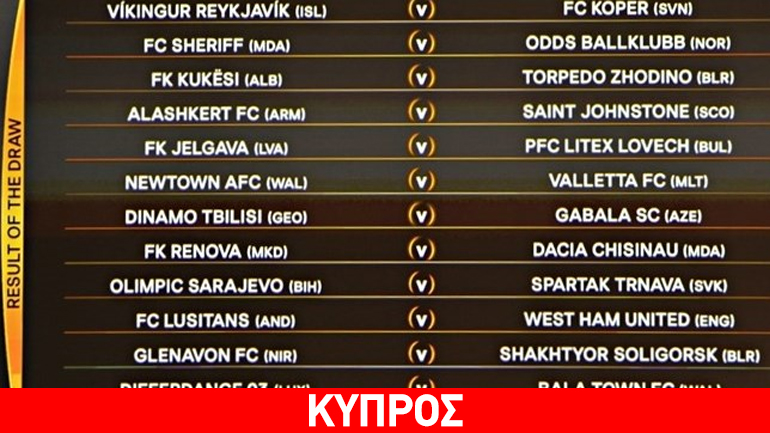 Europa League: Οι αντίπαλοι Ομόνοιας και Απόλλωνα Λεμεσού
