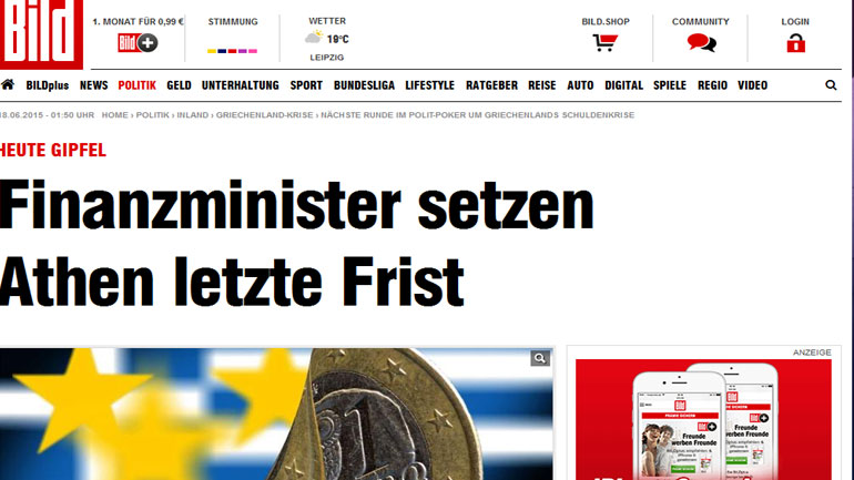 Bild: Τέσσερις υπουργοί Oικονομικών δίνουν την «τελευταία διορία» προς την Ελλάδα