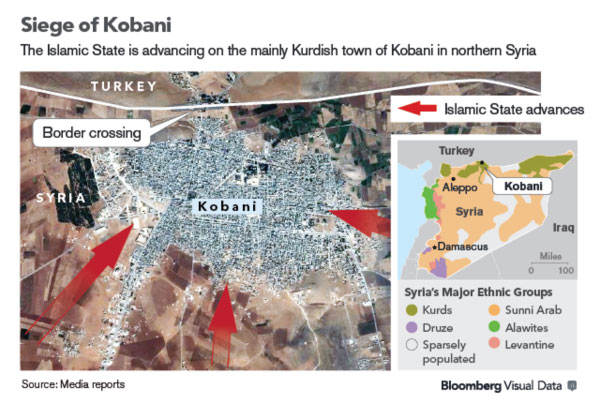 Ο χάρτης αποτυπώνει την προέλαση των τζιχαντιστών και τα σημεία από όπου επιχειρούν