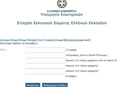 Ενημέρωση για τον κωδικό του εκλογικού διαμερίσματος όπου ψηφίζει κάθε εκλογέας