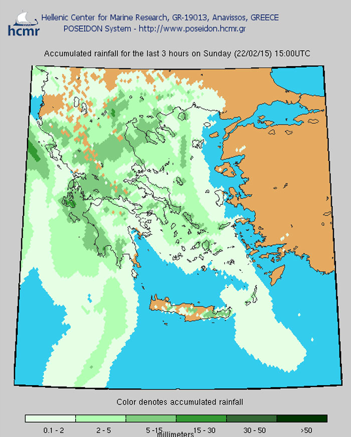 Το χρώμα δηλώνει το αθροιστικό ύψος της βροχόπτωσης