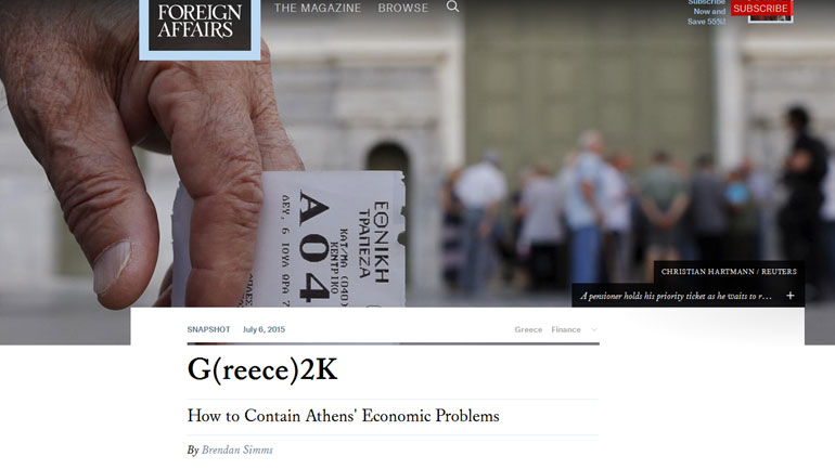 Foreign Affairs: «Ο ιός της Ελλάδας», ή γιατί ένα ενδεχόμενο Grexit πρέπει να αποτραπεί