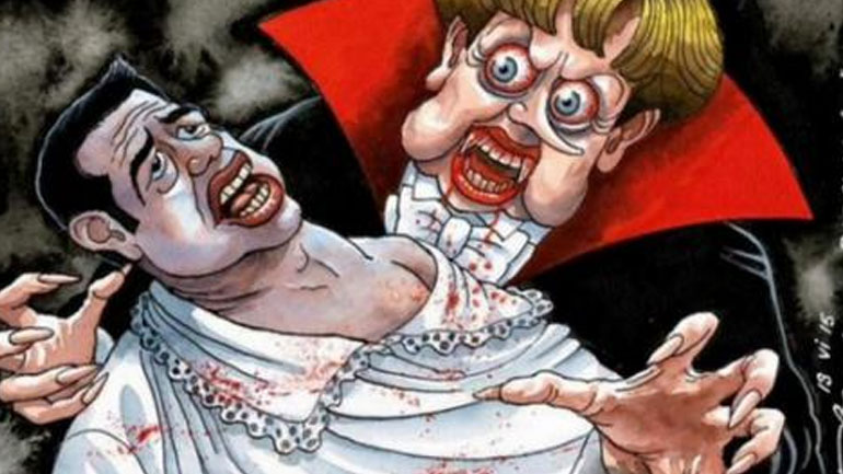 Η Μέρκελ-Δράκουλας πίνει το αίμα του Τσίπρα