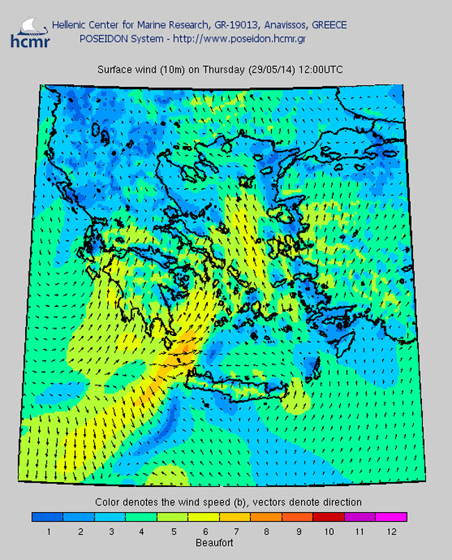 Ένταση ανέμων βάσει του συστήματος 'Ποσειδών'
