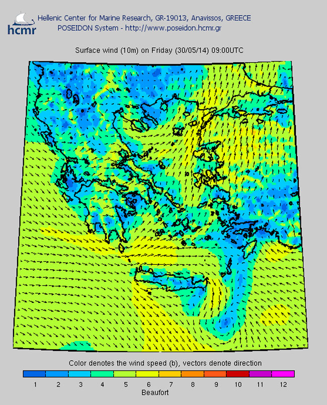 Η ταχύτητα των ανέμων σύμφωνα με το σύστημα Ποσειδών