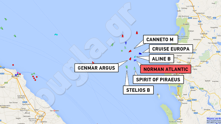 Τα σκάφη που πλέουν δίπλα από το Norman Atlantic σχηματίζοντας κλοιό ασφαλείας