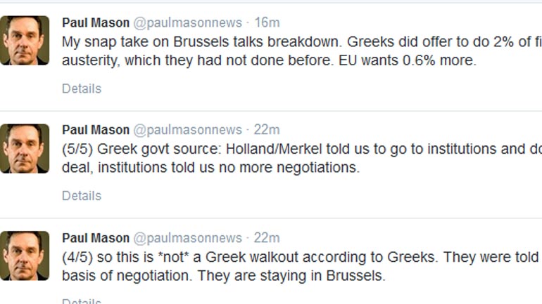 To tweet του Πολ Μέισον για τη διακοπή της διαπραγμάτευσης