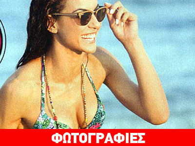 Η Ειρήνη Παπαδόπουλου με φλοράλ μαγιό στο Λαγονήσι