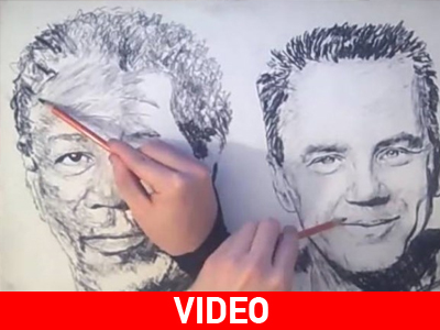 Απίστευτο: Ζωγραφίζει πορτραίτα με τα δύο χέρια ταυτόχρονα!