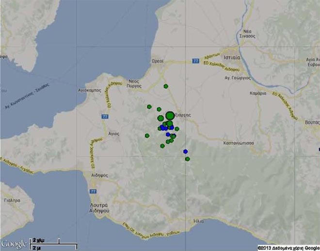 Χάρτης με τη σεισμική ακολουθία της περιοχής
