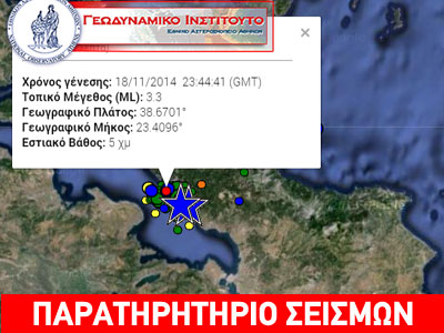Σεισμός 3,3 ρίχτερ στη Χαλκίδα