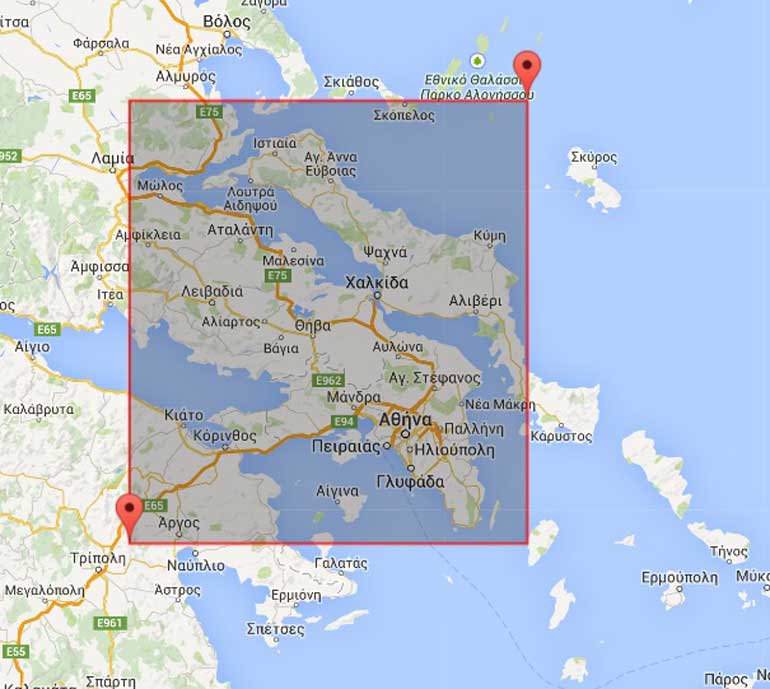 Στο μικροσκόπιο της ομάδας ΒΑΝ και των σειμολόγων η συγκεκριμένη περιοχή που περικλείεται στο κόκκινο τετράγωνο