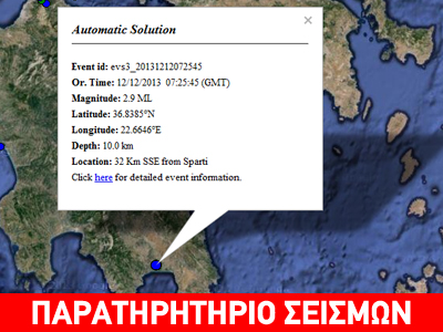 Ασθενής σεισμική δόνηση 2,9R στη Λακωνία