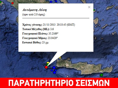 Σεισμός 3,6R ανοιχτά της Κρήτης