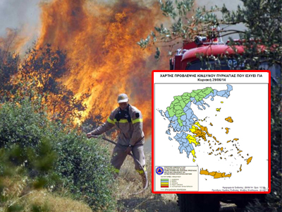 Πολύ υψηλός κίνδυνος πυρκαγιάς σήμερα Πολύ υψηλός κίνδυνος πυρκαγιάς σήμερα