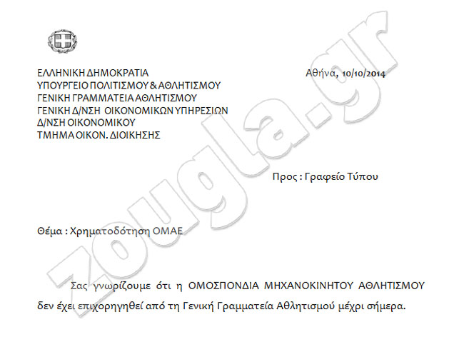 Μέχρι σήμερα η Γενική Γραμματεία Αθλητισμού δεν έχει εκταμιεύσει χρήματα για την στήριξη του ράλι Ακρόπολις