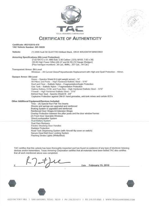 Tα αυτοκίνητα διαθέτουν και το ανάλογο πιστοποιητικό...