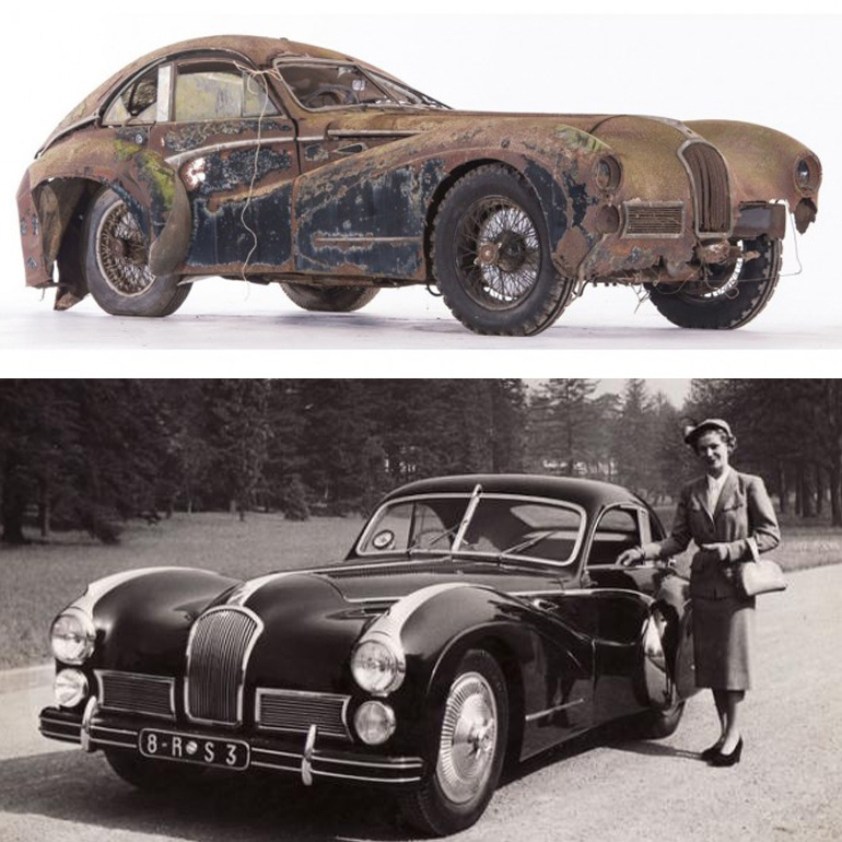 Στην πάνω εικόνα είναι το αυτοκίνητο που βρέθηκε  και πουλήθηκε για 1.9 εκ. δολάρια. Στην κάτω μία εικόνα για το πως μπορεί να γίνει μετά από ανακατασκευή...