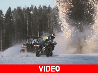 Μάχη στον πάγο μεταξύ μοτοσικλέτας και UTV