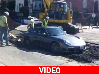 Porsche κολλημένη στο τσιμέντο…