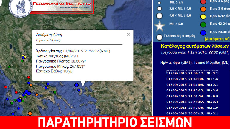 Ασθενής σεισμός 3R βορειοανατολικά της Χίου