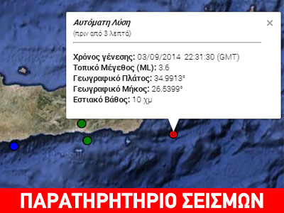 Ασθενής σεισμός 3,6R στην Κρήτη