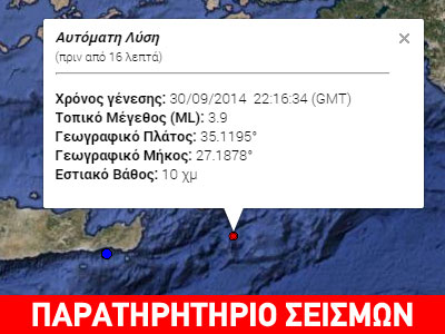 Σεισμός 3,9R νότια της Καρπάθου