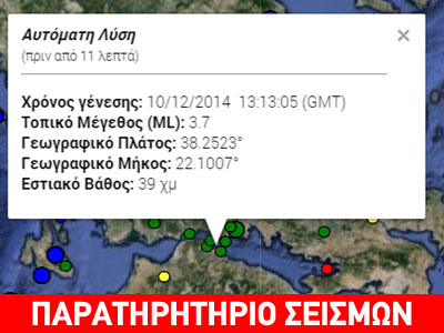 Ασθενής σεισμός 3,7R στο Αίγιο