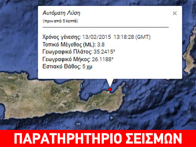 Ασθενής σεισμός 3,7R στην Κρήτη