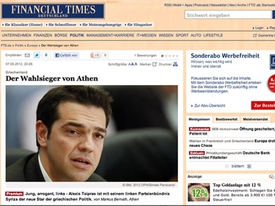 Financial Times Deutschland: Tσίπρας ο νεαρός ταραχοποιός της Ελλάδας