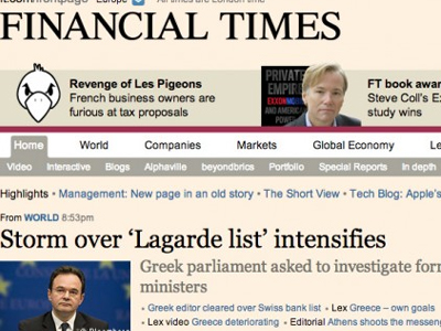 Πρώτο θέμα στους «Financial Times» η λίστα Λαγκάρντ