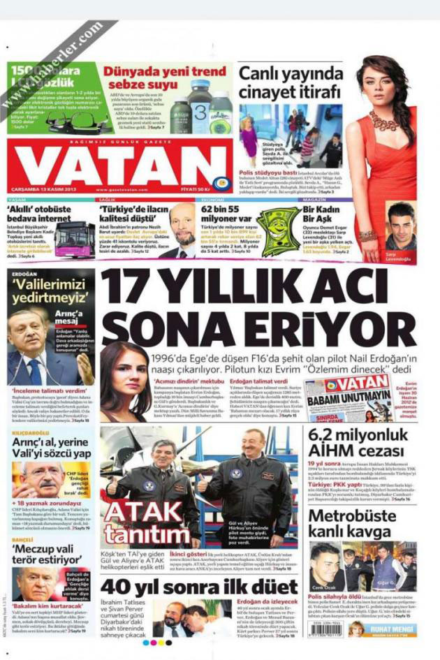To πρωτοσέλιδο δημοσίευμα στην τουρκική εφημερίδα 'VAΤΑΝ'